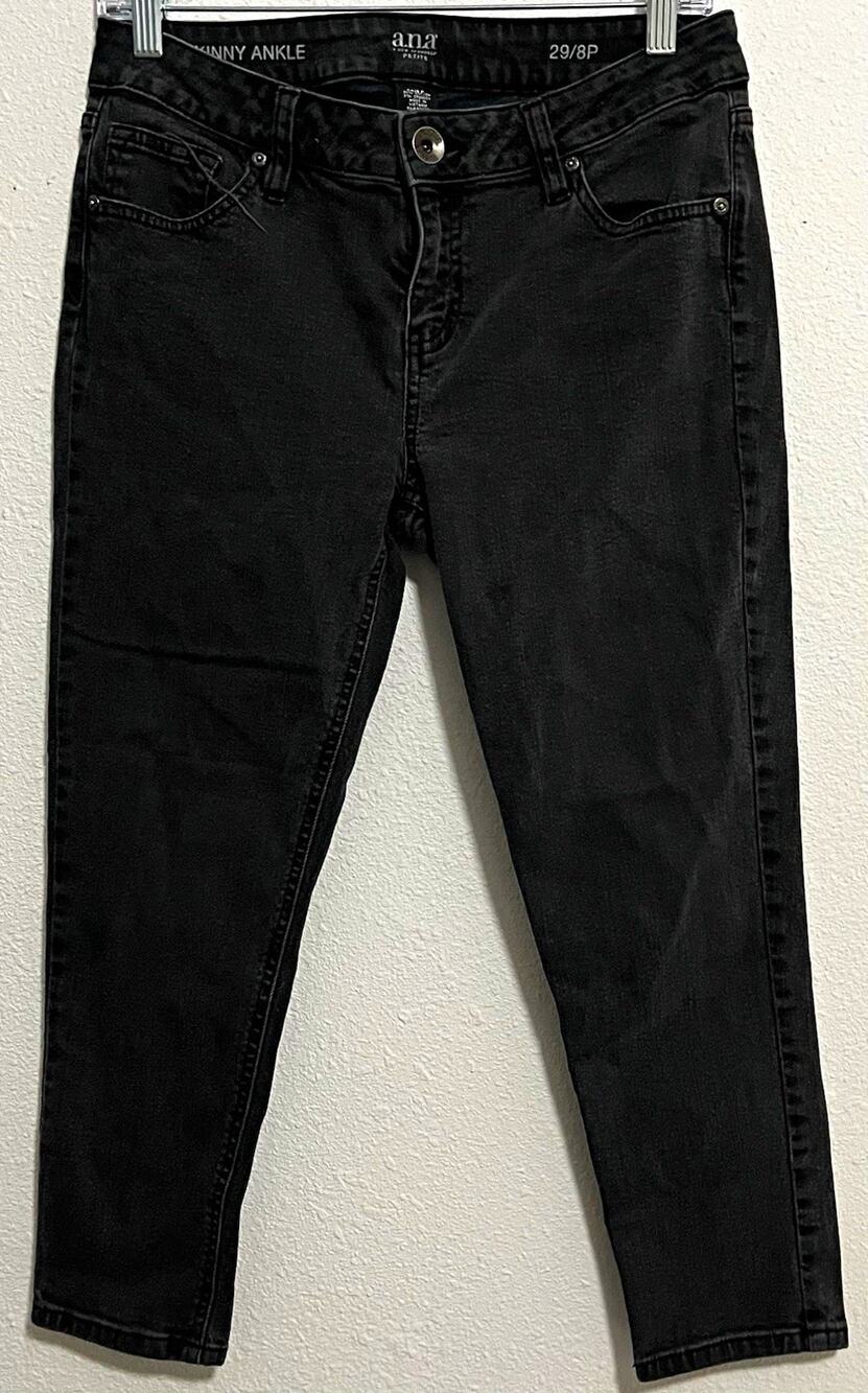 a.n.a Women’s Petite Skinny Black Dark Wash Denim Mid Rise Stretch Jeans 8P